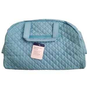 Protocol Quilted Tote Bag Dark Turquoise Laptop Compartment Travel Weekender New